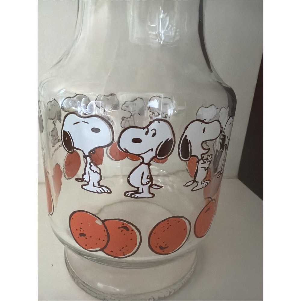 Vintage Peanuts Snoopy Orange Juice Glass Carafe Pitcher Jar 1958 Schulz - Picture 3 of 10